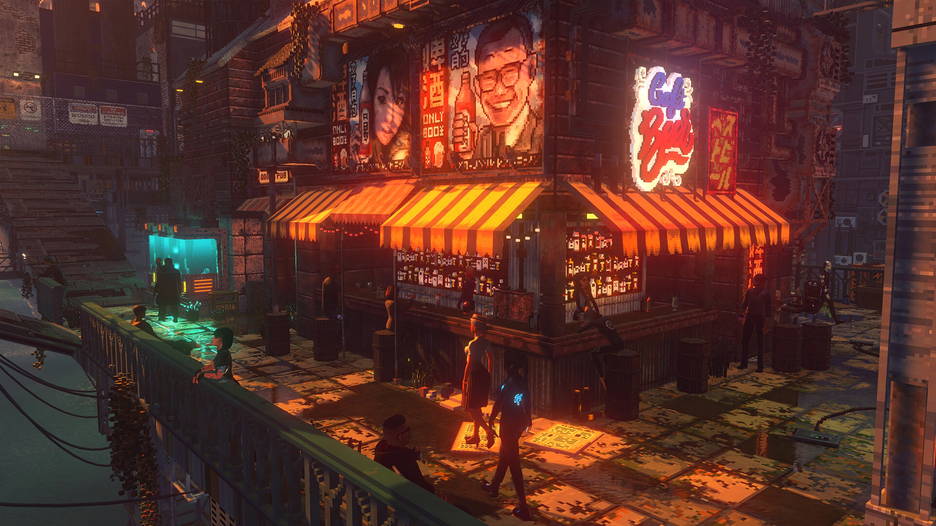 A warmly lit bar on a busy street in Nivalis