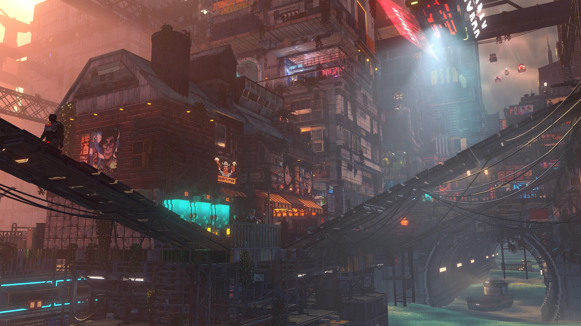 Layered walkways and buildings rising through Nivalis