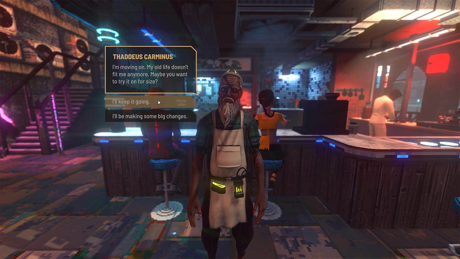 Dialogue choices during a conversation with Thaddeus Carminus