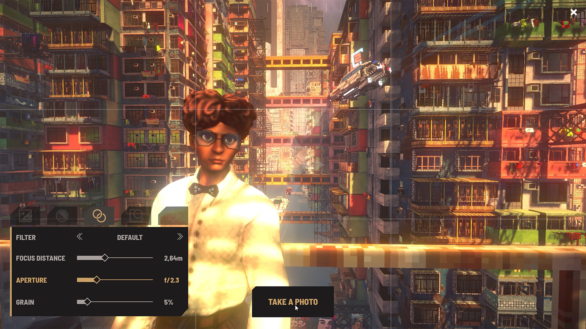 The Nivalis Nights photo mode interface framing a city portrait